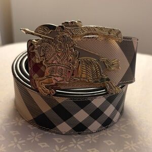 Burberry Mens Check Beige Leather Belt Size 48/120